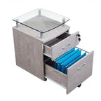 Rolling File Cabinet with Glass Top,High quality and durable, Grey