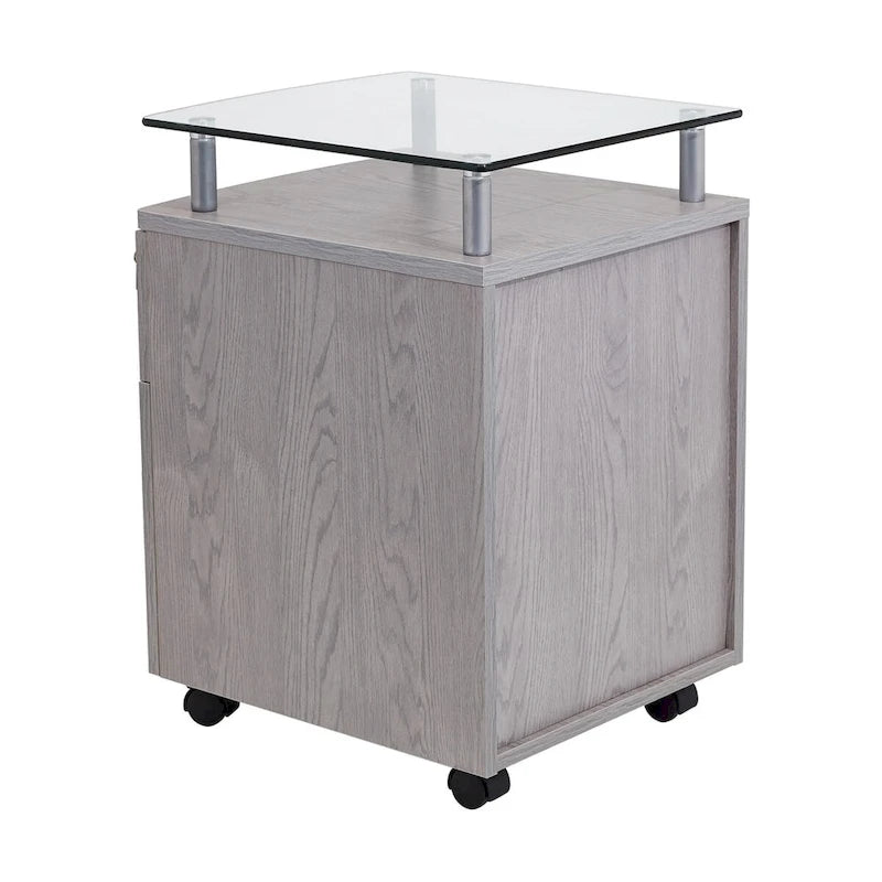 Rolling File Cabinet with Glass Top,High quality and durable, Grey