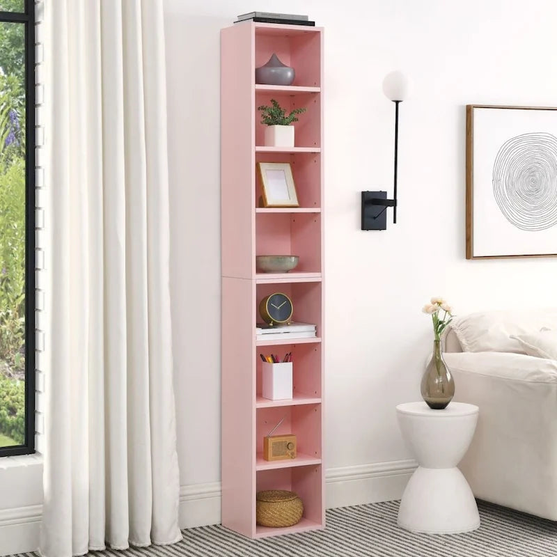 8-Tier Media Tower Rack CD DVD Slim Storage Cabinet with Adjustable Shelves