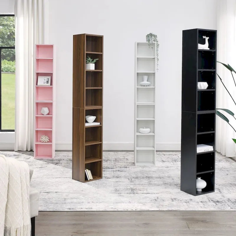 8-Tier Media Tower Rack CD DVD Slim Storage Cabinet with Adjustable Shelves