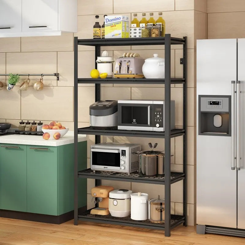 5-Tier Black Adjustable Metal Shelving Unit Heavy Duty Garage Storage