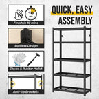 5-Tier Black Adjustable Metal Shelving Unit Heavy Duty Garage Storage