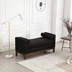 53.5W Elegant Boucle Upholstered Bench, Ottoman with Wood Legs & Bolster Pillows