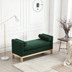 53.5W Elegant Boucle Upholstered Bench, Ottoman with Wood Legs & Bolster Pillows