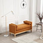 53.5W Elegant Boucle Upholstered Bench, Ottoman with Wood Legs & Bolster Pillows