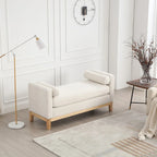 53.5W Elegant Boucle Upholstered Bench, Ottoman with Wood Legs & Bolster Pillows