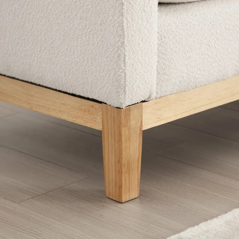 53.5W Elegant Boucle Upholstered Bench, Ottoman with Wood Legs & Bolster Pillows