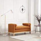 53.5W Elegant Boucle Upholstered Bench, Ottoman with Wood Legs & Bolster Pillows
