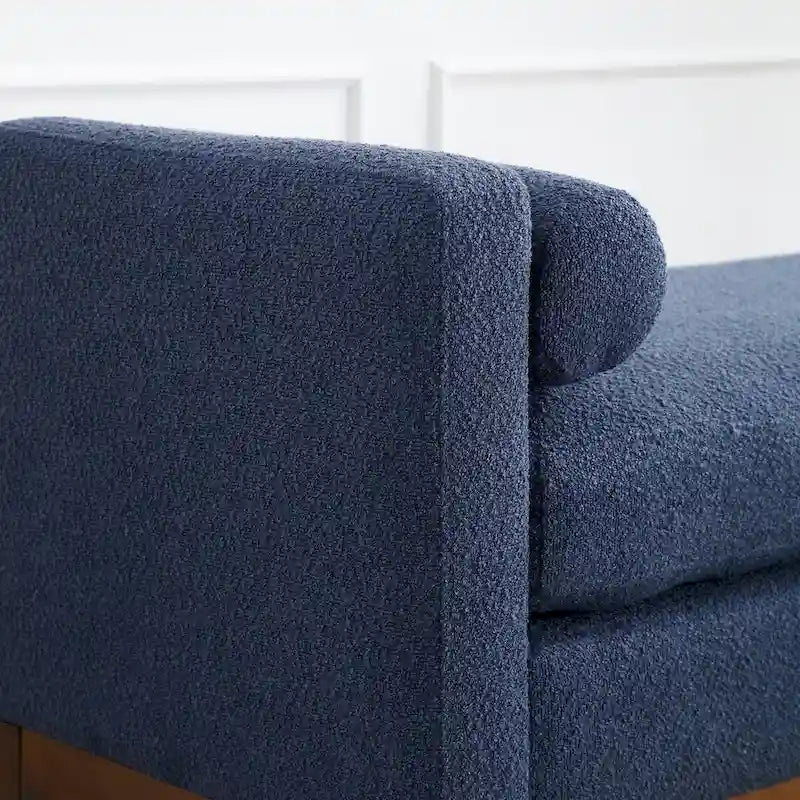 53.5W Elegant Boucle Upholstered Bench, Ottoman with Wood Legs & Bolster Pillows