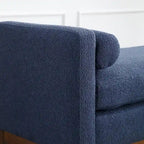 53.5W Elegant Boucle Upholstered Bench, Ottoman with Wood Legs & Bolster Pillows