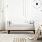 53.5W Elegant Boucle Upholstered Bench, Ottoman with Wood Legs & Bolster Pillows