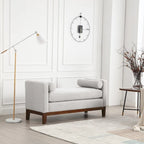 53.5W Elegant Boucle Upholstered Bench, Ottoman with Wood Legs & Bolster Pillows