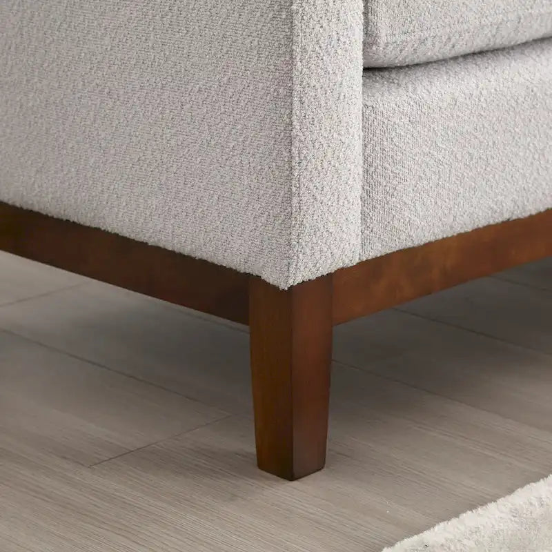 53.5W Elegant Boucle Upholstered Bench, Ottoman with Wood Legs & Bolster Pillows