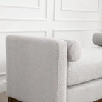 53.5W Elegant Boucle Upholstered Bench, Ottoman with Wood Legs & Bolster Pillows