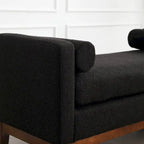 53.5W Elegant Boucle Upholstered Bench, Ottoman with Wood Legs & Bolster Pillows