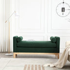 53.5W Elegant Boucle Upholstered Bench, Ottoman with Wood Legs & Bolster Pillows