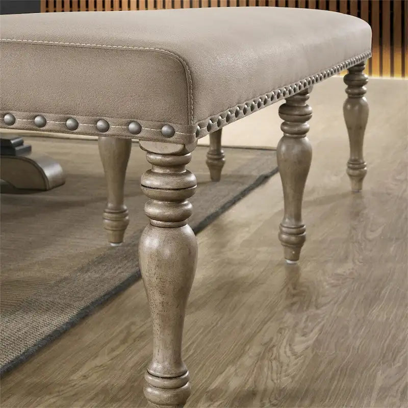 Upholstered Bench with Nail Head Trim and Wood Legs