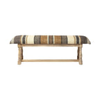 HomeRoots 59 Beige and Gray and Brown Upholstered Jute Striped Bench - 59