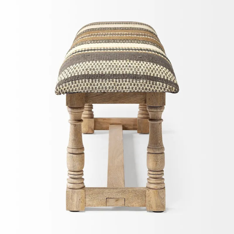 HomeRoots 59 Beige and Gray and Brown Upholstered Jute Striped Bench - 59