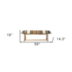 HomeRoots 59 Beige and Gray and Brown Upholstered Jute Striped Bench - 59