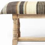 HomeRoots 59 Beige and Gray and Brown Upholstered Jute Striped Bench - 59