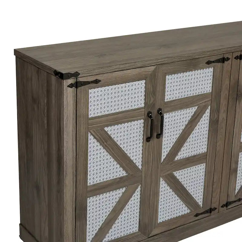 Rustic Faux Rattan Storage Cabinet