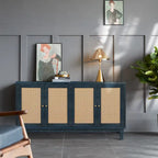 Handcrafted Premium Grain Panels,Accent Storage Cabinet With 4 Rattan Doors, Modern Storage Cupboard Console Table