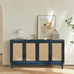 Handcrafted Premium Grain Panels,Accent Storage Cabinet With 4 Rattan Doors, Modern Storage Cupboard Console Table