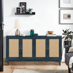 Handcrafted Premium Grain Panels,Accent Storage Cabinet With 4 Rattan Doors, Modern Storage Cupboard Console Table