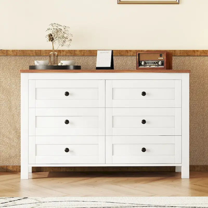 Retro Farmhouse Style Storage Cabinet with 6 Drawer