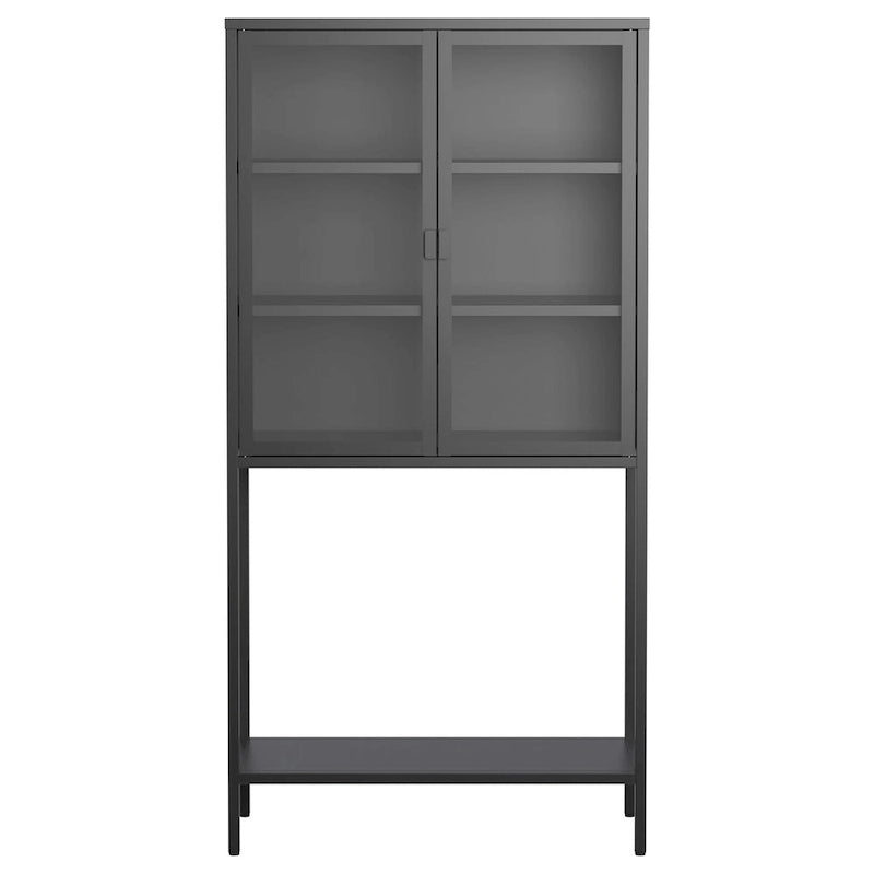 Storage CabinetAdjustable Shelves,Adjustable FeetGlass Doors and Shelves