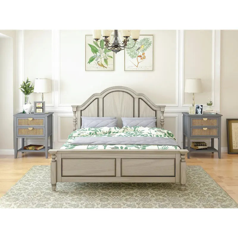 2 Drawer Side table,Naturel Rattan,End table,Suitable for bedroom, living room, study