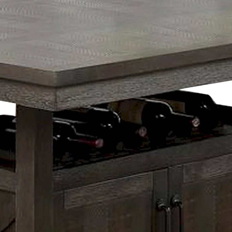 Wooden Counter Height Table with Cabinet and Butterfly Leaf, Gray