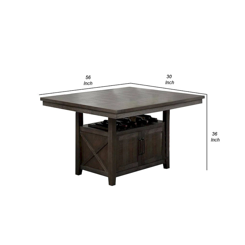 Wooden Counter Height Table with Cabinet and Butterfly Leaf, Gray
