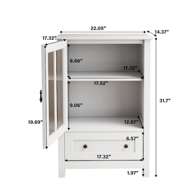Buffet storage cabinet with single glass doors and unique bell handle
