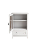 Buffet storage cabinet with single glass doors and unique bell handle