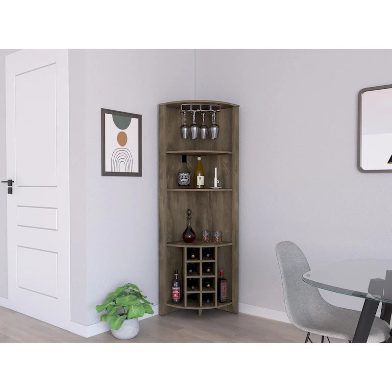 Corner Bar Cabinet for Kitchen, Dining Room,Living Room, Dark Brown