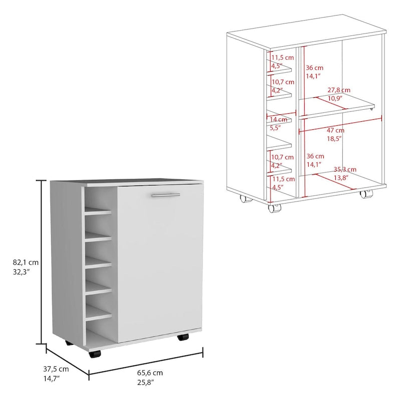 Wick Bar Cart with Integrated Wine Storage,Spacious Cabinet and Smooth Rollers