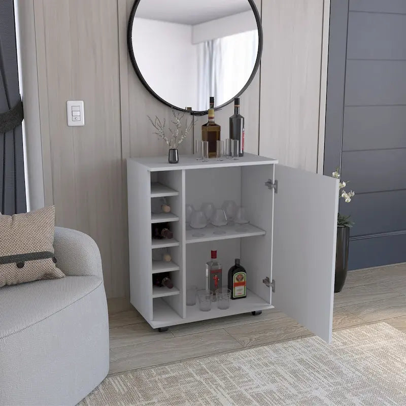 Wick Bar Cart with Integrated Wine Storage,Spacious Cabinet and Smooth Rollers