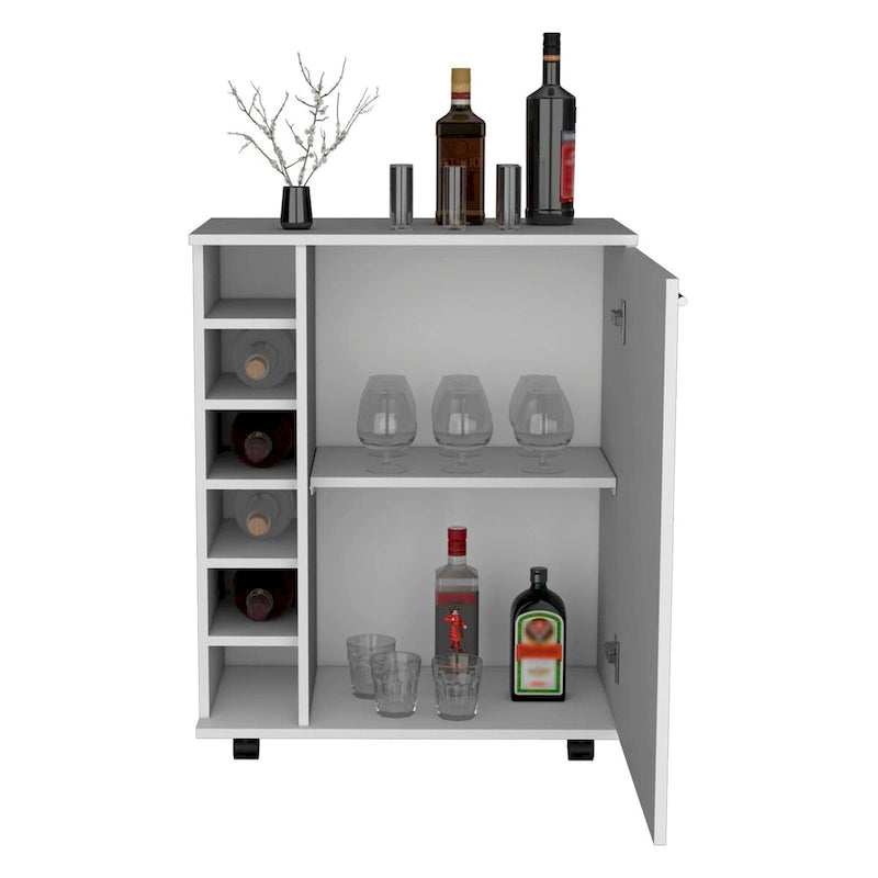 Wick Bar Cart with Integrated Wine Storage,Spacious Cabinet and Smooth Rollers