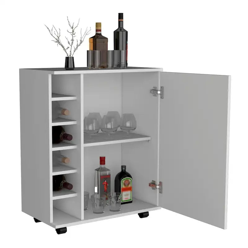 Wick Bar Cart with Integrated Wine Storage,Spacious Cabinet and Smooth Rollers