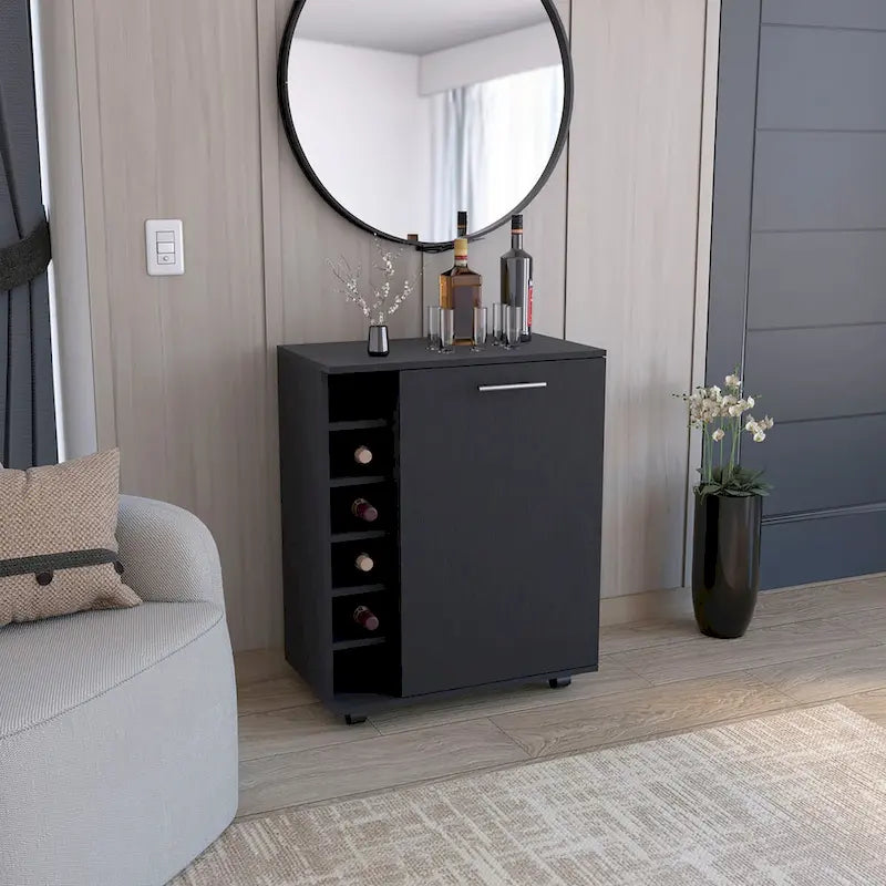 Wick Bar Cart with Integrated Wine Storage,Spacious Cabinet and Smooth Rollers