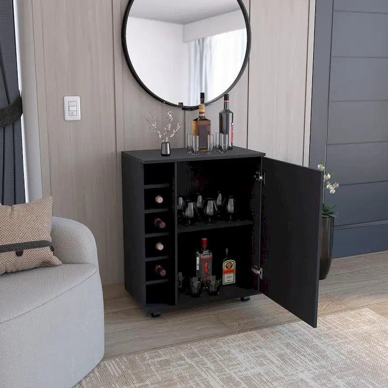 Wick Bar Cart with Integrated Wine Storage,Spacious Cabinet and Smooth Rollers