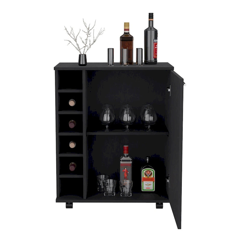 Wick Bar Cart with Integrated Wine Storage,Spacious Cabinet and Smooth Rollers