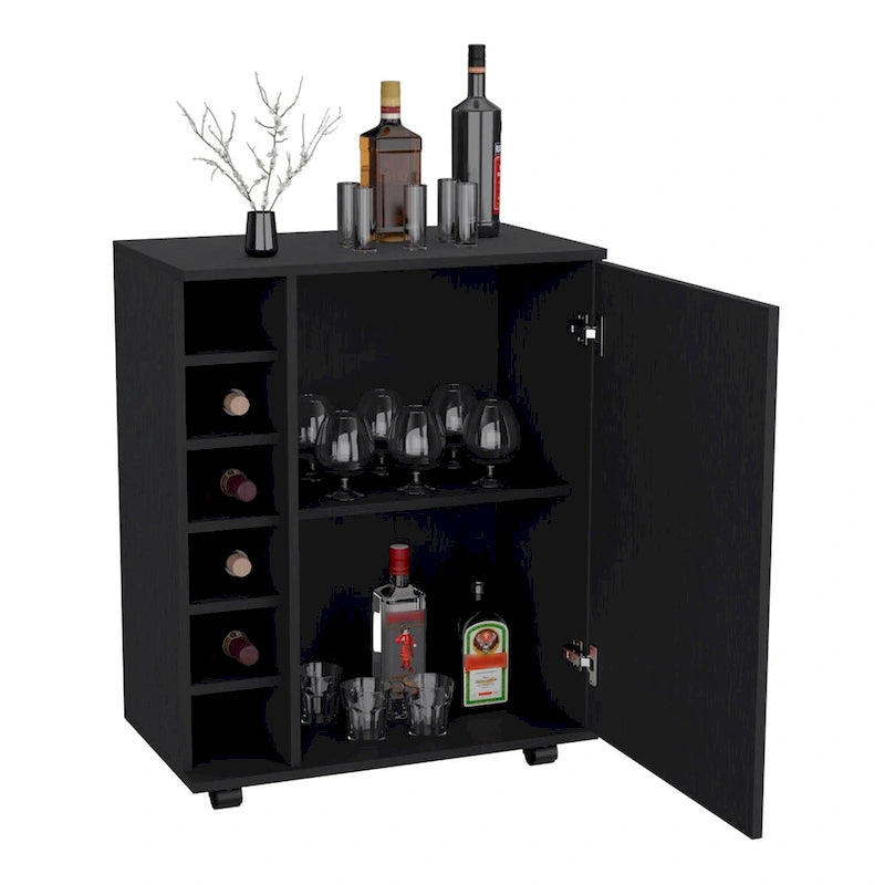 Wick Bar Cart with Integrated Wine Storage,Spacious Cabinet and Smooth Rollers