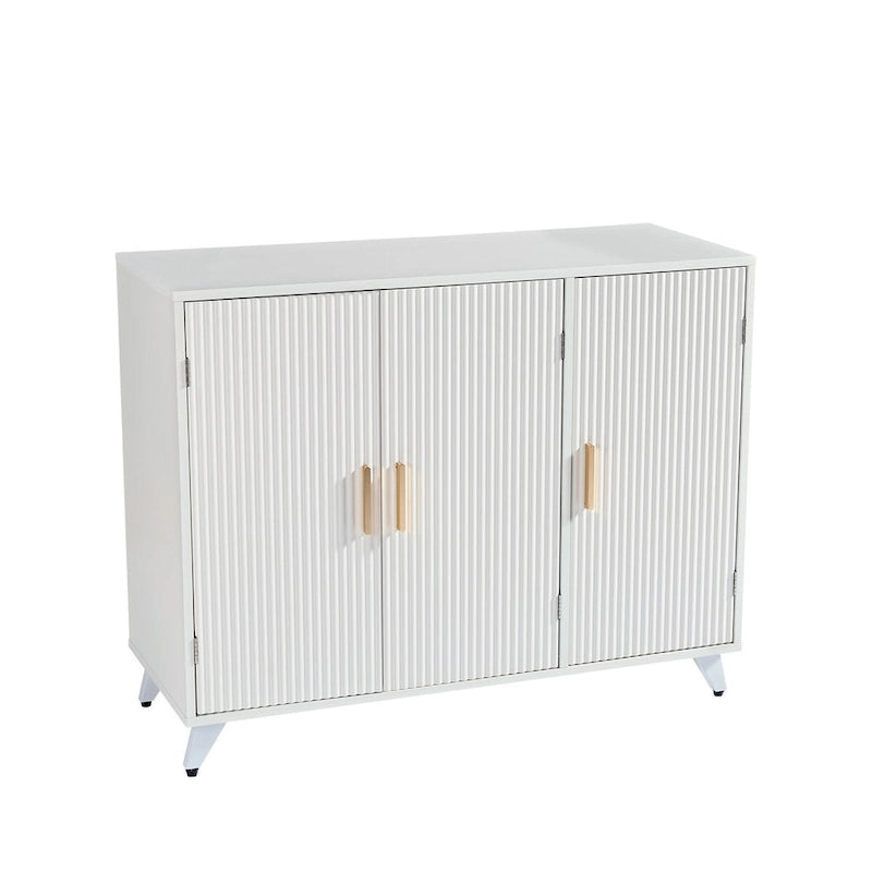 Sideboard with wavy texture buffet cabinet,white accent cabinet with door, modern bookcase for kitchen living room, entrance way