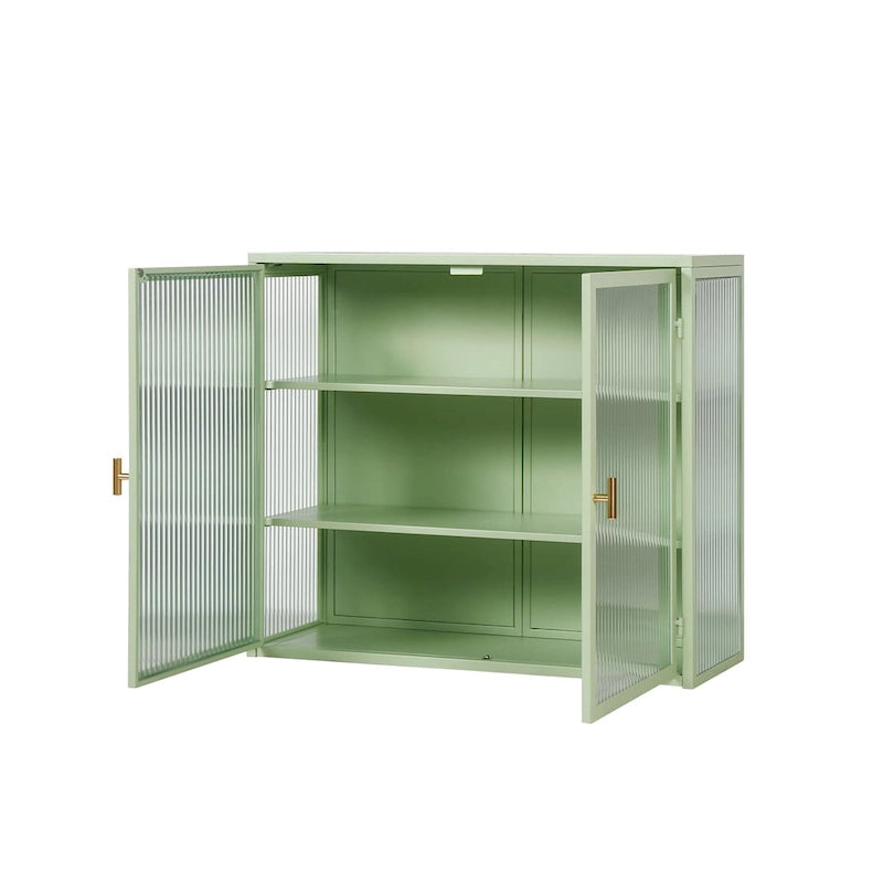 27.56Glass Doors Modern Two-door Wall Cabinet with Featuring Three-tier Storage for Entryway Living Room Bathroom Dining Room