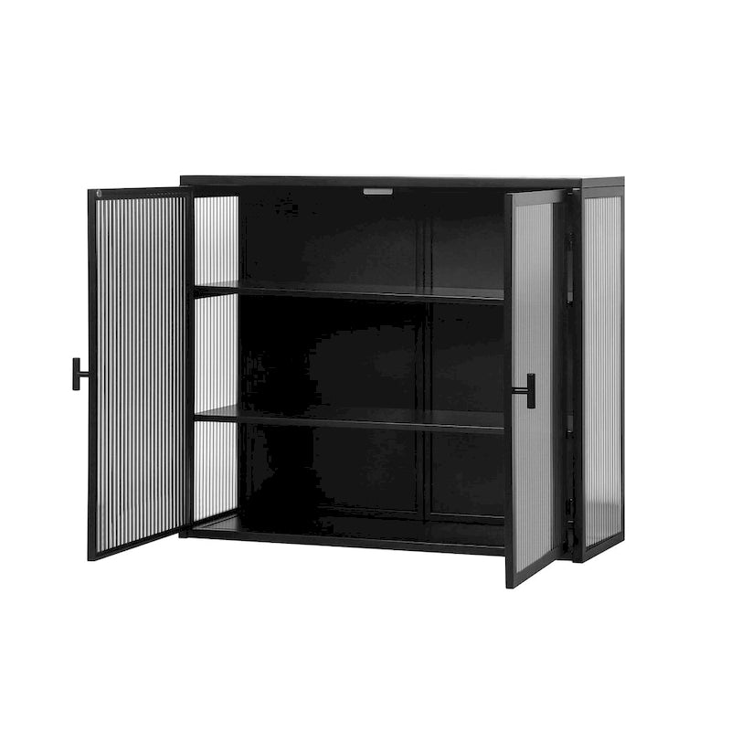 27.56Glass Doors Modern Two-door Wall Cabinet with Featuring Three-tier Storage for Entryway Living Room Bathroom Dining Room