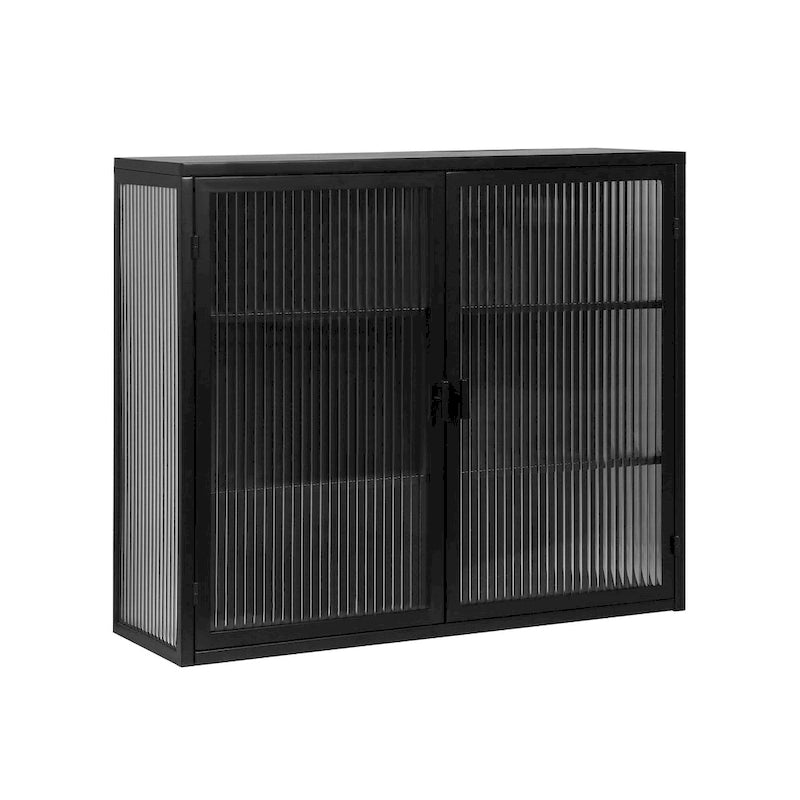 27.56Glass Doors Modern Two-door Wall Cabinet with Featuring Three-tier Storage for Entryway Living Room Bathroom Dining Room