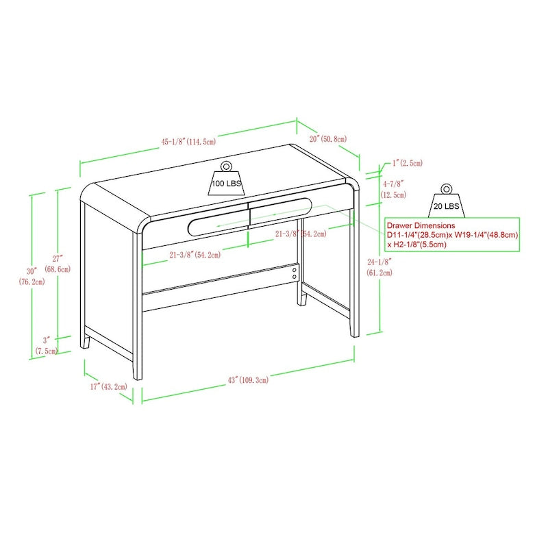 Middlebrook 3-Piece Set Writing Desk with 2 Open Bookcases